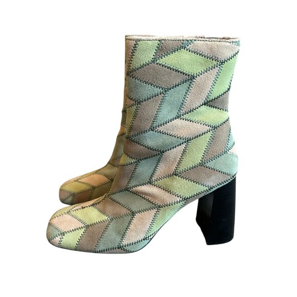 Jeffrey Campbell Verus Patchwork Bootie Heels Boots Green Size 9.5 Women's - Picture 2 of 15